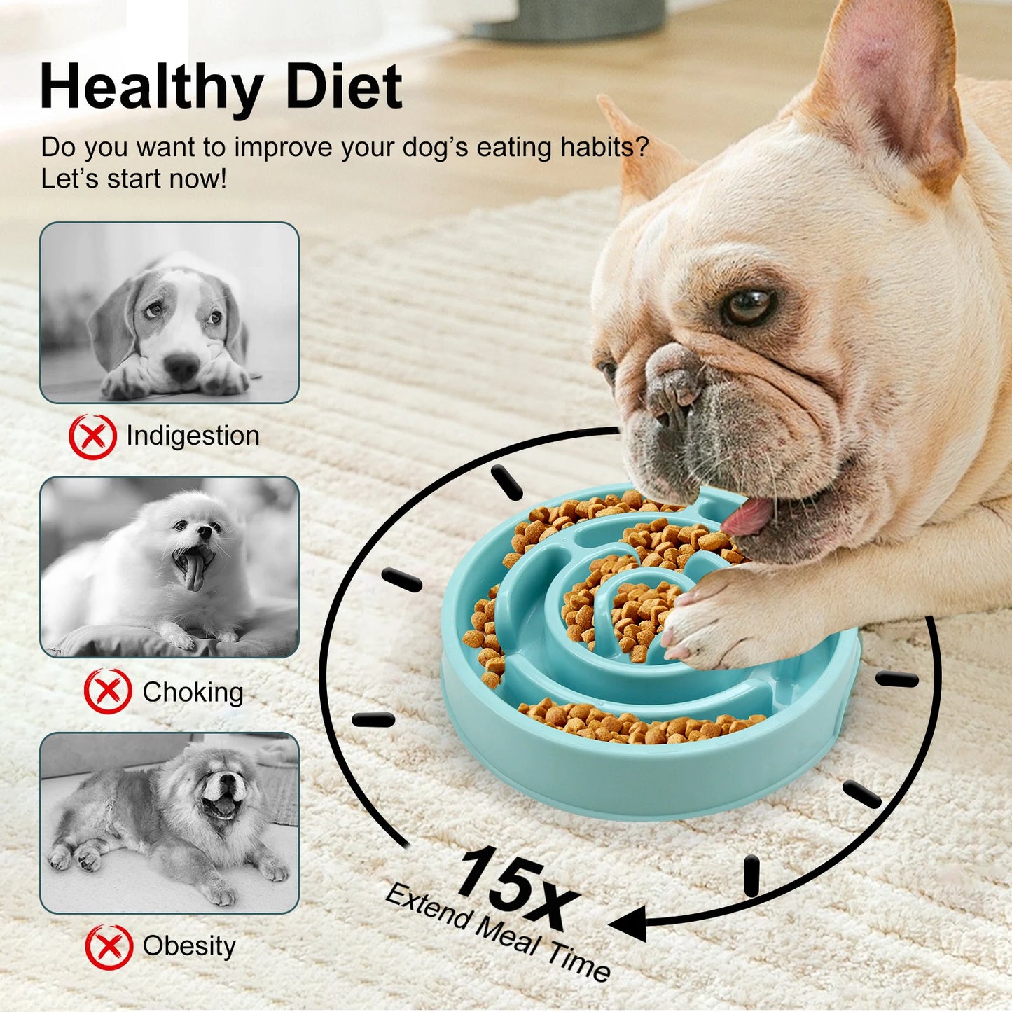 BarkLuxe™ Slow Feeder Dog Bowl – Anti-Gulping, Non-Slip Puzzle Food Dish for Dogs & Cats