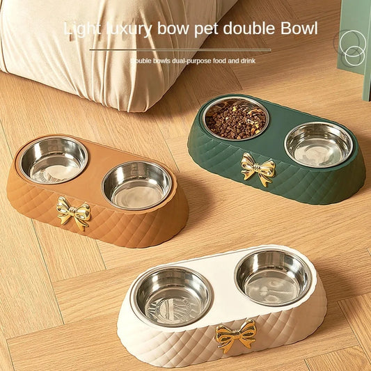 Stainless Steel Double Pet Feeding Bowls – Non-Slip & Raised