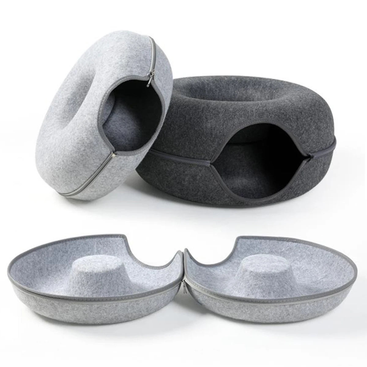 BarkLuxe™ Cozy Cat Tunnel Bed – Felt Donut Cave, Scratcher & Hideaway for Kittens & Cats