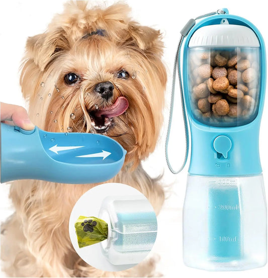 BarkLuxe™ 3-in-1 Portable Pet Water Bottle – Travel Feeder, Snack Box & Waste Bag Dispenser
